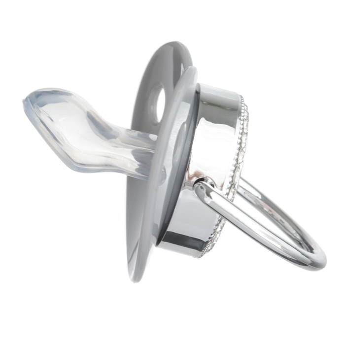 Соска - пустышка силиконовая ортодонтическая «I LOVE DAD», от 6 мес., с колпачком, цвет серый/серебро, стразы Соска - пустышка силиконовая ортодонтическая «I LOVE DAD», от 6 мес., с колпачком, цвет серый/серебро, стразы