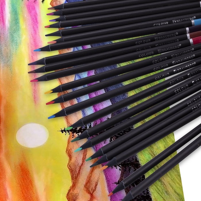 Карандаши 24 цвета BRAUBERG BLACK WOOD, трёхгранные, диаметр грифеля 3 мм, чёрное дерево Карандаши 24 цвета BRAUBERG BLACK WOOD, трёхгранные, диаметр грифеля 3 мм, чёрное дерево