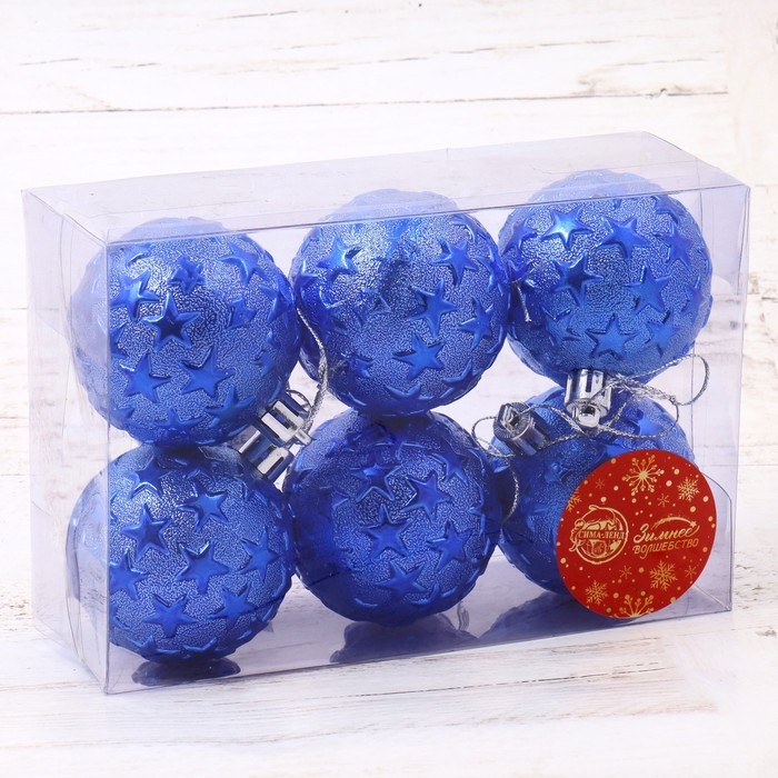 Набор шаров пластик d-6 см, 6 шт Набор шаров пластик d-6 см, 6 шт "Звёздная ночь" синий