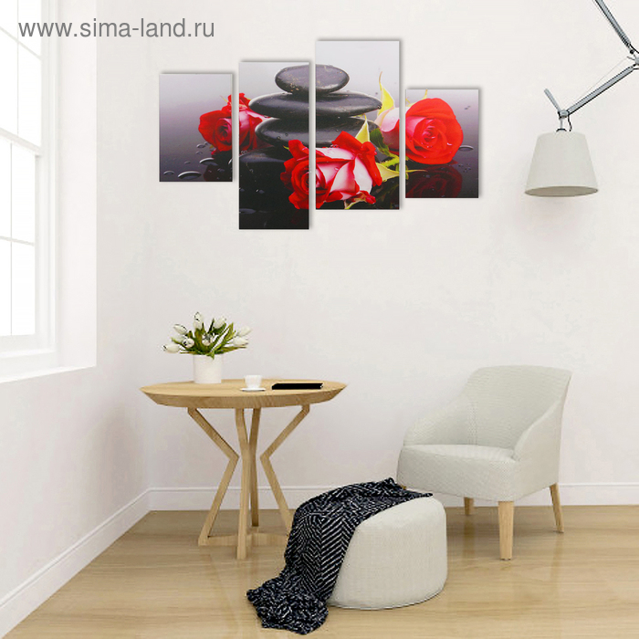 Картина модульная на подрамнике  Картина модульная на подрамнике "Розы у камней"  2-30х45; 1-29,5х69; 1-34х69, 80*130см