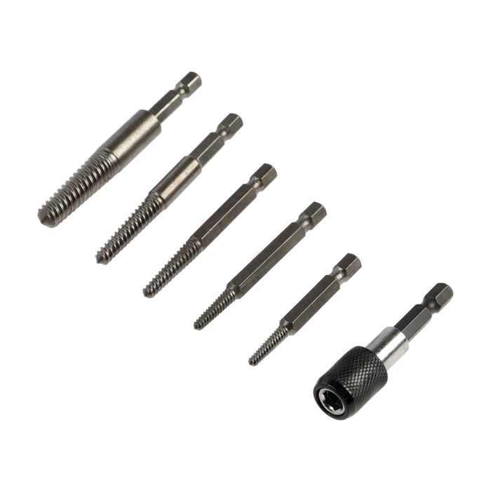 Набор экстракторов с адаптером ТУНДРА, 6 шт, лев. резьба, 45 сталь, 6-гр. Хвостовик Набор экстракторов с адаптером ТУНДРА, 6 шт, лев. резьба, 45 сталь, 6-гр. Хвостовик