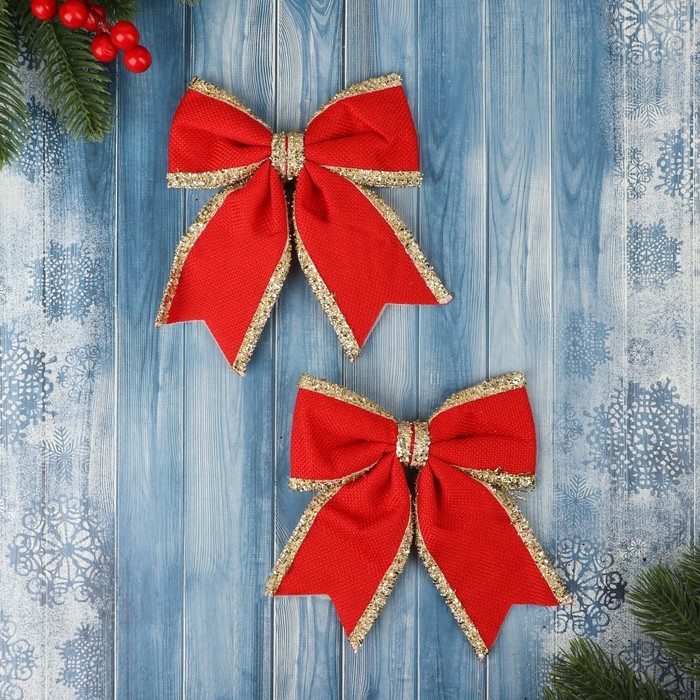 Украшение ёлочное Украшение ёлочное "Бант классика края блеск" (набор 2 шт) 14х14 см, красный