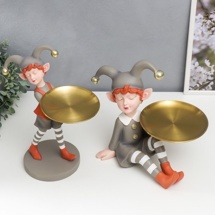 Сувенир полистоун подставка  Сувенир полистоун подставка "Малыш в костюме скомороха" оранжево-серый  33х14,5х21 см