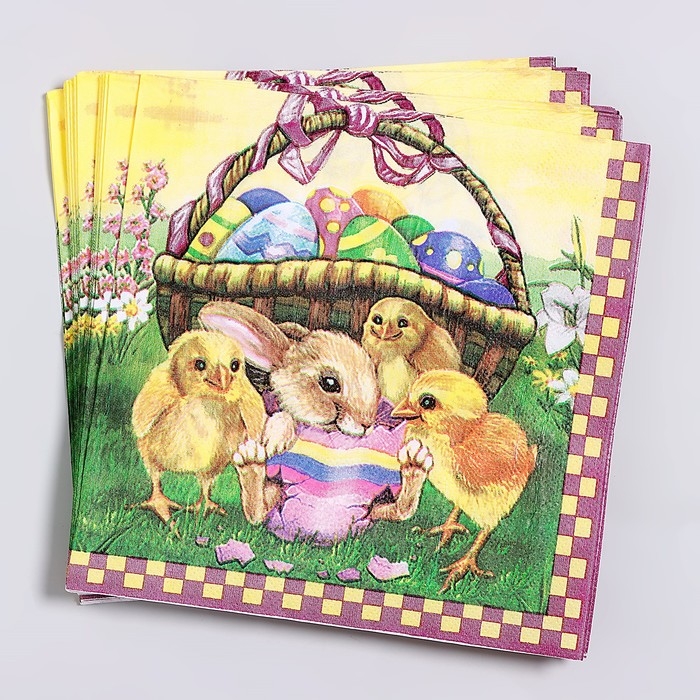 Салфетки бумажные «Пасхальная корзина» 33х33 см, набор 20 шт Салфетки бумажные «Пасхальная корзина» 33х33 см, набор 20 шт