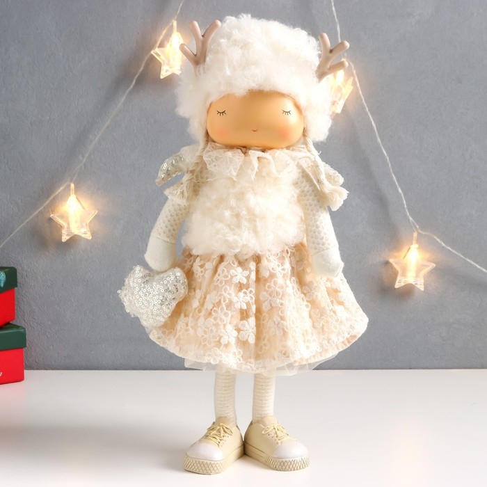 Кукла интерьерная Кукла интерьерная "Девочка в кружевной юбочке с оленьими рожками и сердцем" 18х13х39 см