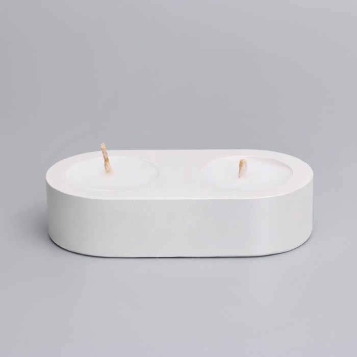 Свечи  Свечи "Мрамор" в овальном подсвечнике из гипса,12х6х3см, белый перламутр