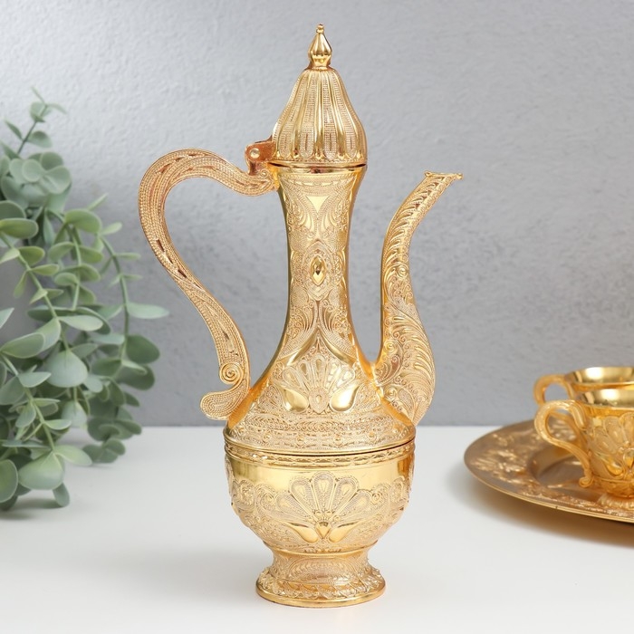 Набор винный кувшин, 6 бокалов и поднос  Набор винный кувшин, 6 бокалов и поднос "Стамбул. Медальон и узоры" золото