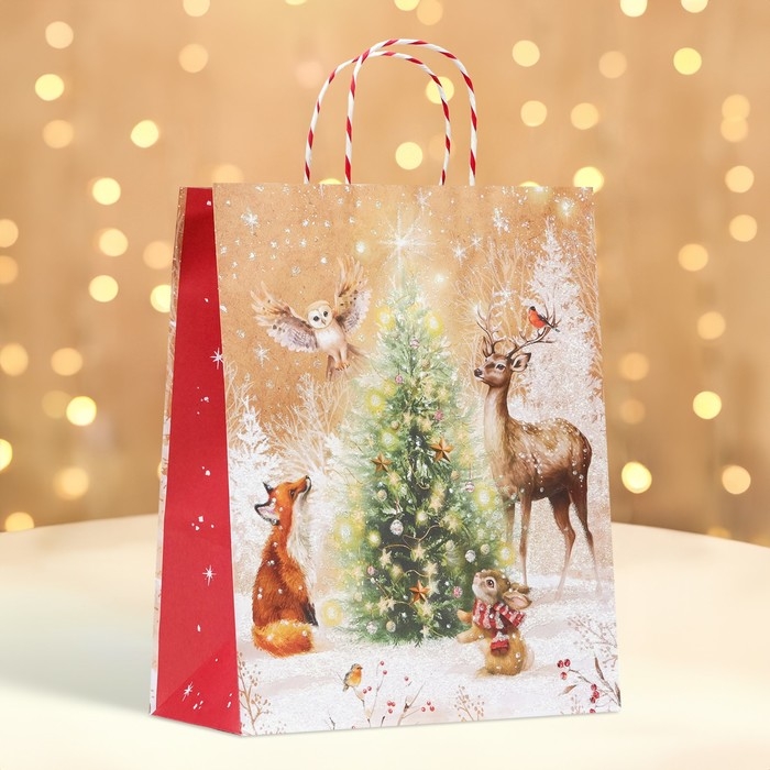 Новый год. Пакет бумажный подарочный новогодний крафт Новый год. Пакет бумажный подарочный новогодний крафт "Новогоднее чудо" 26 х 32 х 12 см.