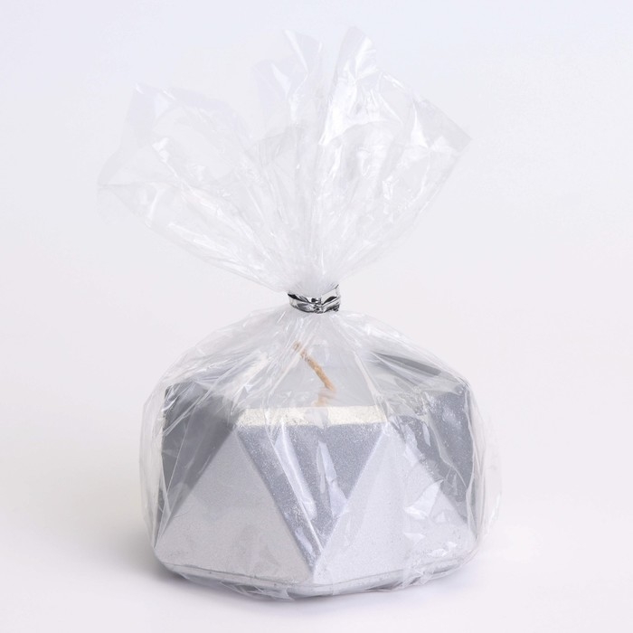 Свеча  Свеча "Шестиугольник. Мрамор" в подсвечнике из гипса малый,7х3,5см,серебро