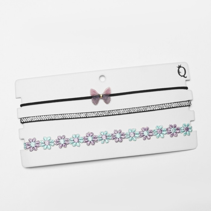 Чокер «Трио» цветы и бант (набор 3 шт.), цветной, 32 см Чокер «Трио» цветы и бант (набор 3 шт.), цветной, 32 см