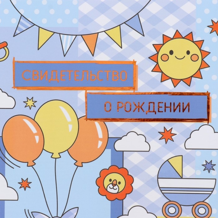 Свидетельство о рождении Свидетельство о рождении "Воздушные шары" тиснение, голубой фон, А5