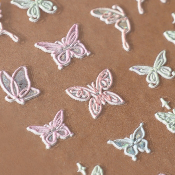 Наклейки для ногтей «Бабочки», объёмные, разноцветные/голографические Наклейки для ногтей «Бабочки», объёмные, разноцветные/голографические