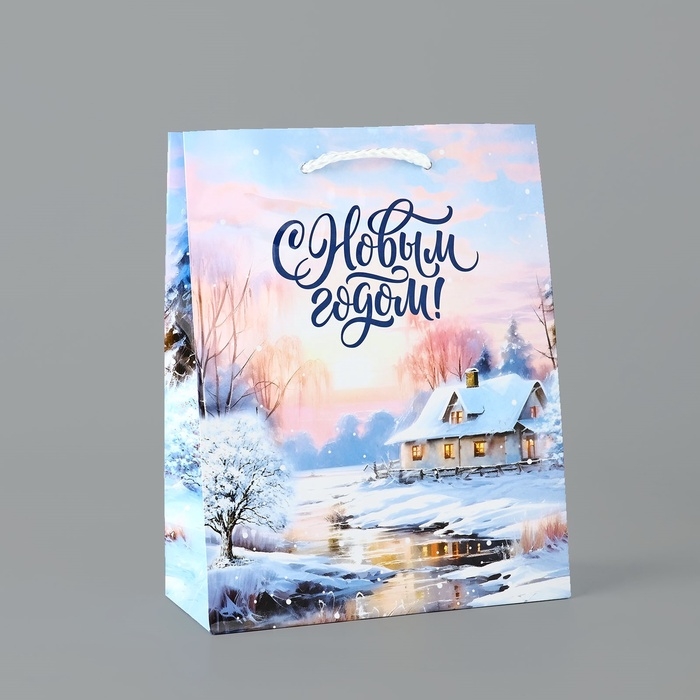 Пакет подарочный новогодний ламинированный «Зимняя деревня», MS 18 х 23 х 8 см, Новый год Пакет подарочный новогодний ламинированный «Зимняя деревня», MS 18 х 23 х 8 см, Новый год