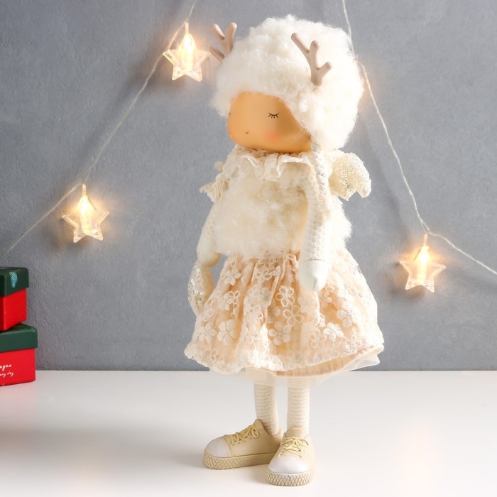 Кукла интерьерная Кукла интерьерная "Девочка в кружевной юбочке с оленьими рожками и сердцем" 18х13х39 см
