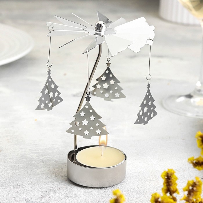 Свеча вращающаяся Свеча вращающаяся "Карусель с ёлками", серебрянная, металл