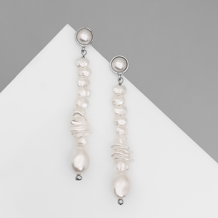 Серьги с жемчугом «Бусина» вершина, цвет серебро Серьги с жемчугом «Бусина» вершина, цвет серебро