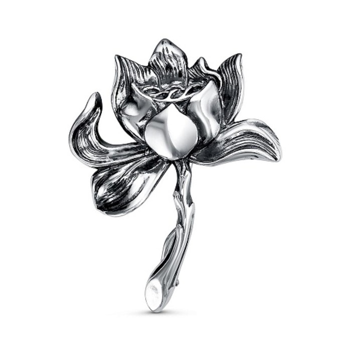 Брошь «Цветок» пион, посеребрение с оксидированием Брошь «Цветок» пион, посеребрение с оксидированием