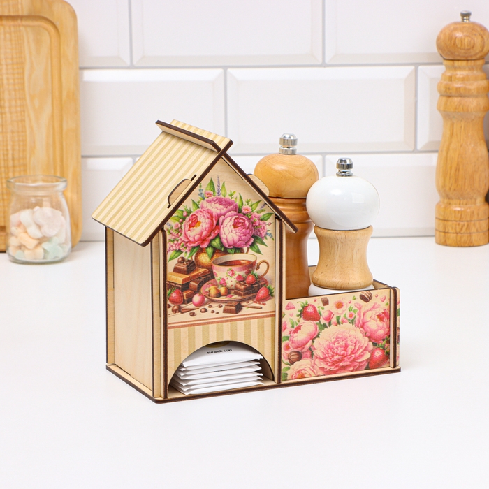 Чайный домик с конфетницей Чайный домик с конфетницей "Пионы", 18 х 10 х 16,5см