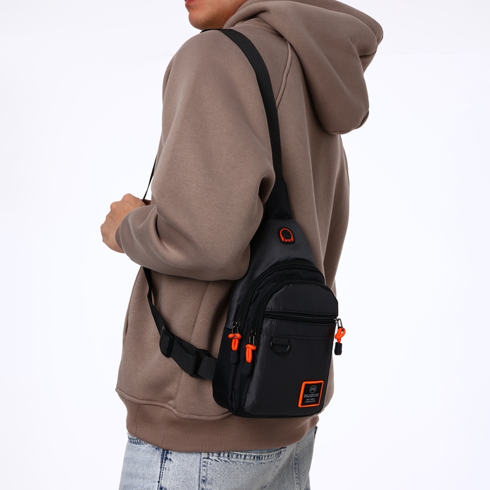 Сумка-слинг из текстиля, 3 наружных кармана, цвет серый Сумка-слинг из текстиля, 3 наружных кармана, цвет серый