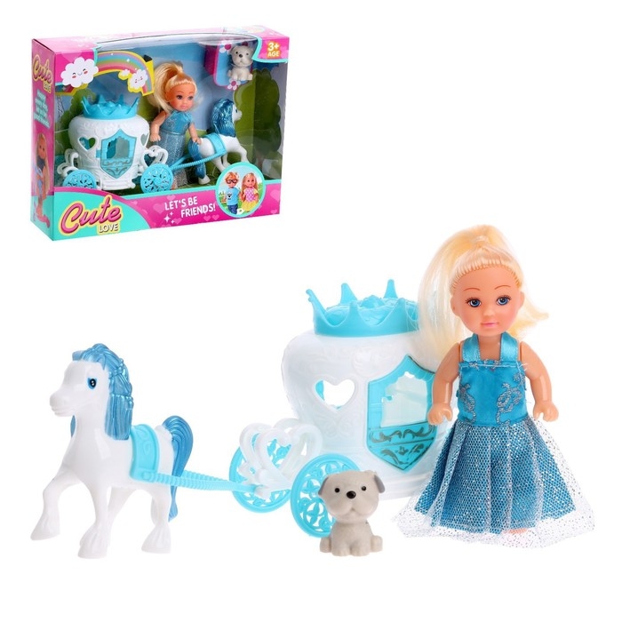 Кукла малышка «Ева» в платье, с каретой и питомцем Кукла малышка «Ева» в платье, с каретой и питомцем