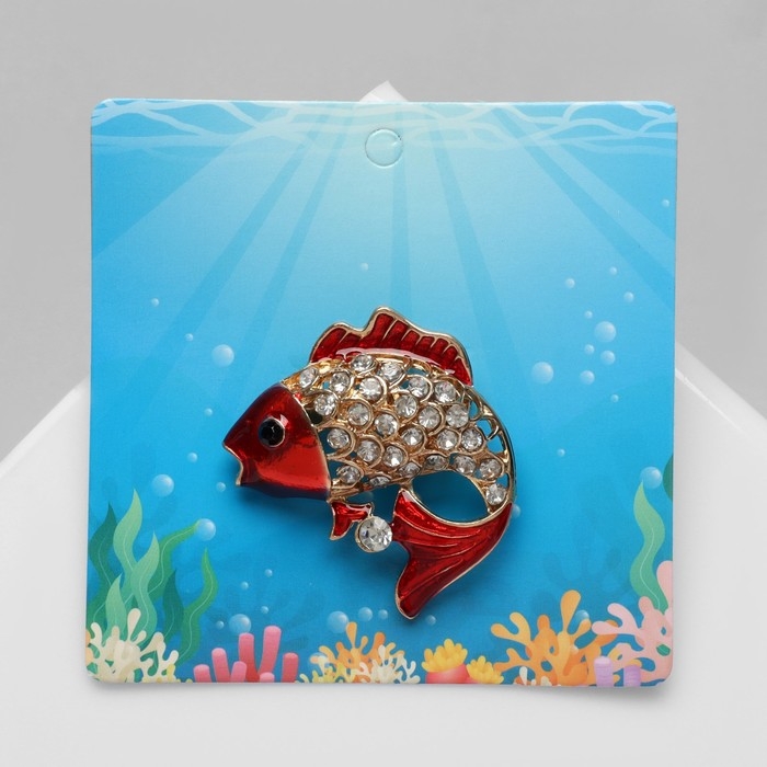 Брошь «Рыба», цвет красно-белый в золоте Брошь «Рыба», цвет красно-белый в золоте