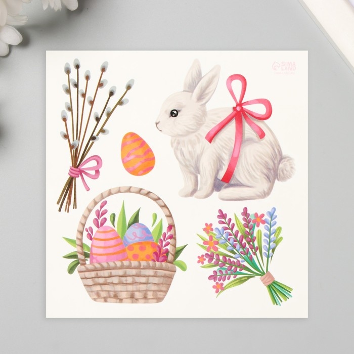 Татуировка на тело цветная  Татуировка на тело цветная "Кролик и пасхальная корзинка" 10х10 см