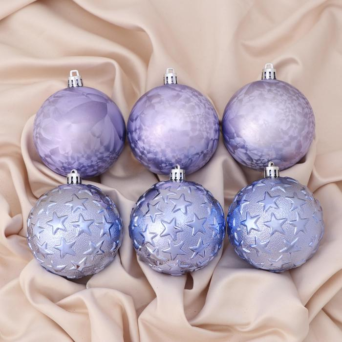 Набор шаров пластик d-8 см, 6 шт Набор шаров пластик d-8 см, 6 шт "Звёздный" сиреневый