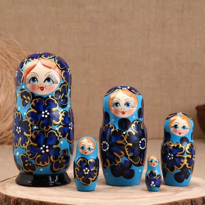 Матрёшка  Матрёшка "Ромашка", синяя, 5-кукольная, 19 см
