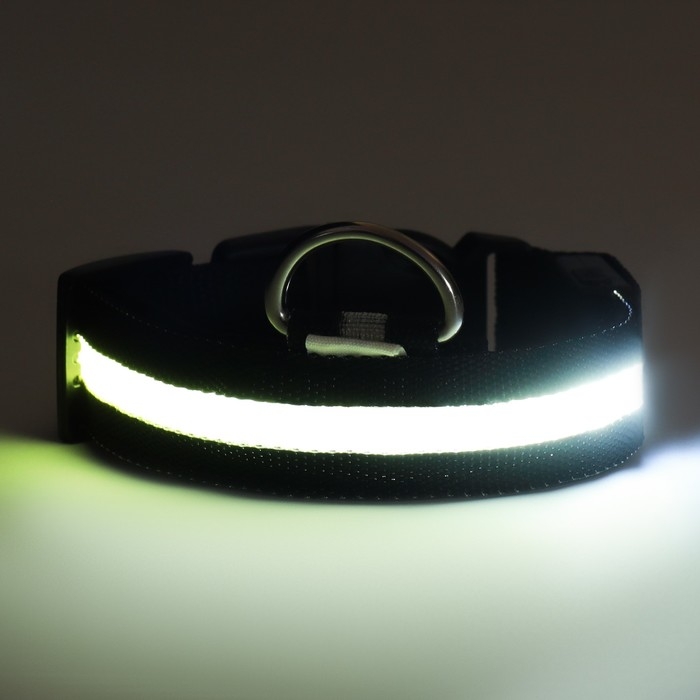 Ошейник с подсветкой размер М, ОШ 40-48 х 2,5 см, 3 режима свечения чёрный Ошейник с подсветкой размер М, ОШ 40-48 х 2,5 см, 3 режима свечения чёрный