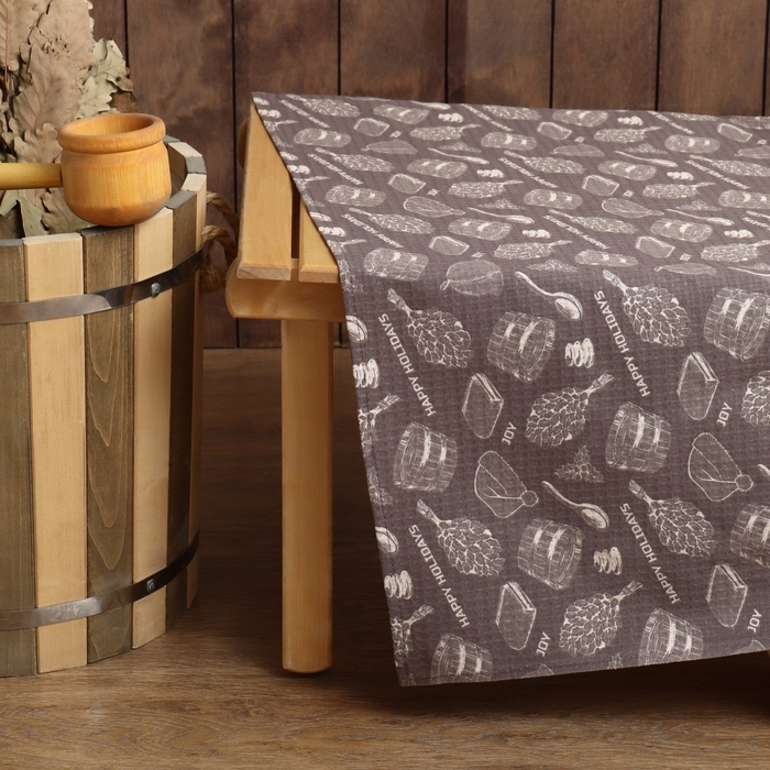 Простыня для бани Простыня для бани "Новогодняя баня" 150х180 см, хлопок, ваф. полотно