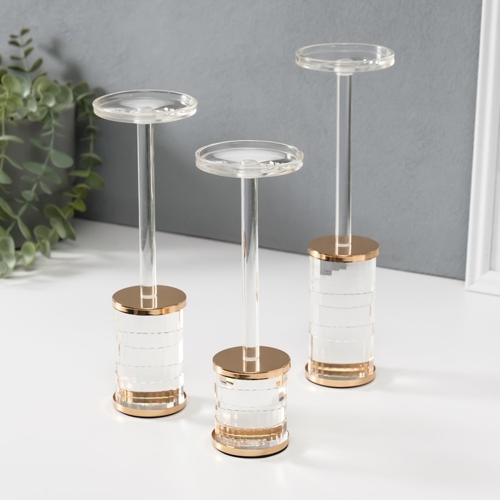 Подсвечник металл, акрил  Подсвечник металл, акрил "Прямоугольники" d=6,5 см, набор 3 шт h=24 см, 22,5 см, 20,5 см