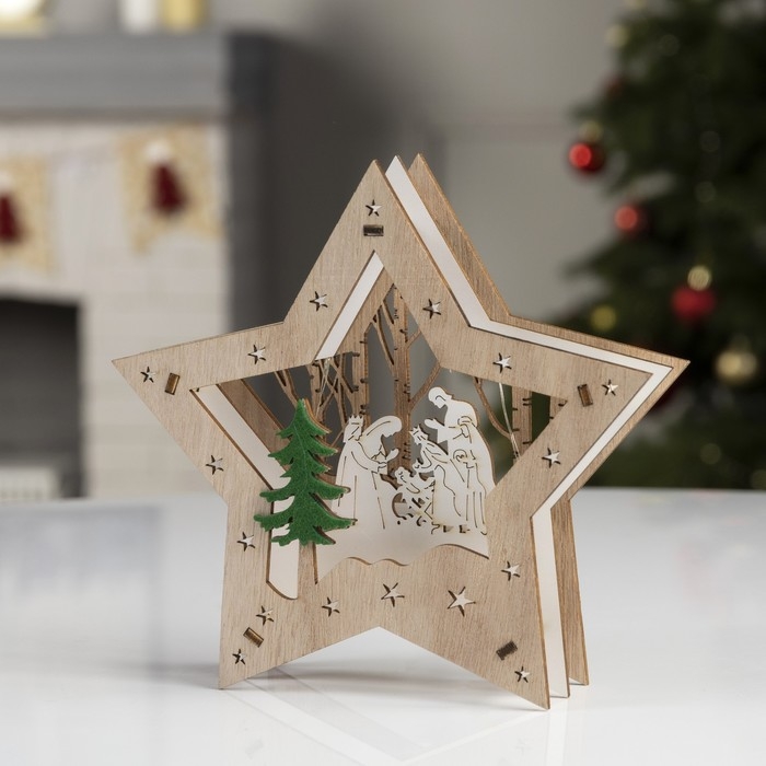 Светодиодная фигура «Звёздный лес» 17 × 17 × 4.5 см, дерево, батарейки АААх2 (не в комплекте), свечение тёплое белое Светодиодная фигура «Звёздный лес» 17 × 17 × 4.5 см, дерево, батарейки АААх2 (не в комплекте), свечение тёплое белое