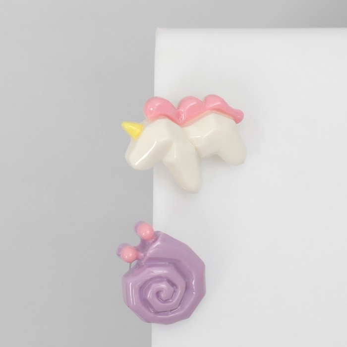 Серьги пластик «Абстракция» единорог и улитка, цветные Серьги пластик «Абстракция» единорог и улитка, цветные