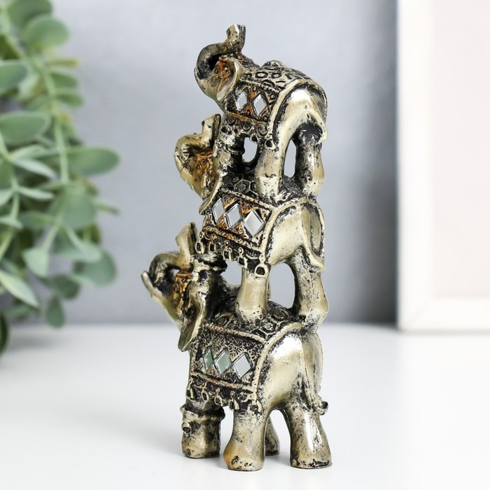 Сувенир полистоун Сувенир полистоун "Три слоника-пирамида попона с мозаикой" 12х7х3 см