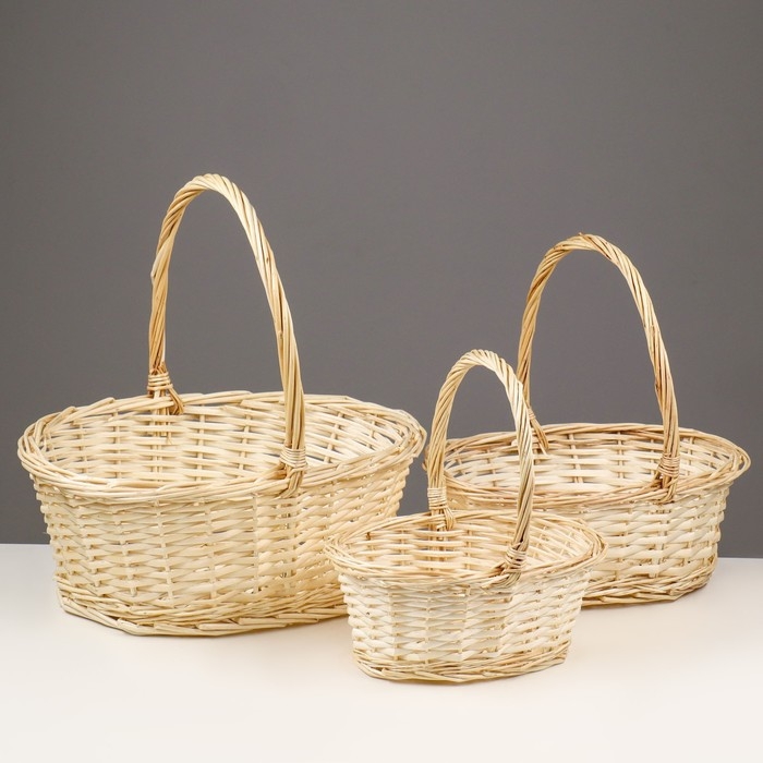 Набор корзин плетёных, ива, 3 шт., натуральный цвет, светлые Набор корзин плетёных, ива, 3 шт., натуральный цвет, светлые