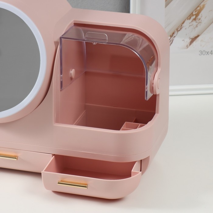 Шкатулка для косметики пластик, зеркало с подсветкой Шкатулка для косметики пластик, зеркало с подсветкой "Светло-розовая" 37,5х22х31 см