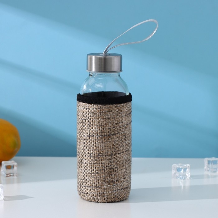 Бутылка для воды стеклянная в чехле &laquo;Кантри&raquo;, 300 мл, h=16,5 мл, рисунок МИКС