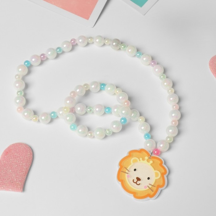 Набор детский «Выбражулька» 2 предмета: браслет, кулон, львёнок, цветной Набор детский «Выбражулька» 2 предмета: браслет, кулон, львёнок, цветной