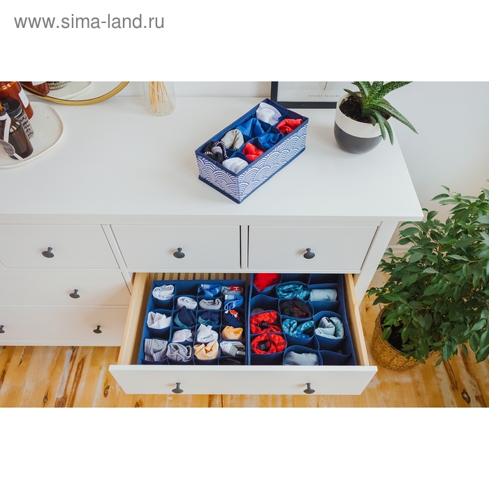 Органайзер для хранения белья Доляна «Волна», 8 ячеек, 28×14×10 см, цвет синий Органайзер для хранения белья Доляна «Волна», 8 ячеек, 28×14×10 см, цвет синий