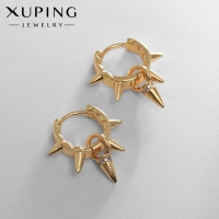 Серьги-кольца XUPING шипы, цвет белый в золоте, d=2 см