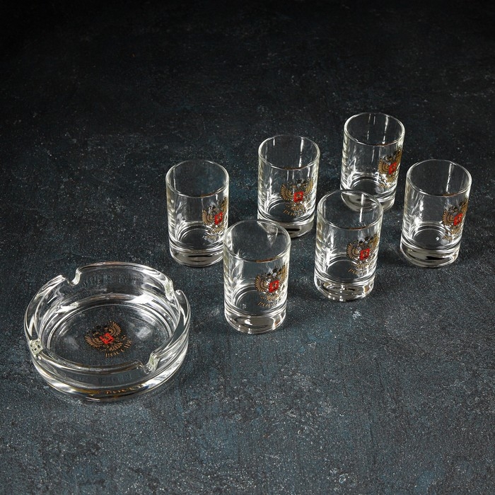 Набор подарочный «Золотой Герб России», 6 стопок 50 мл, пепельница Набор подарочный «Золотой Герб России», 6 стопок 50 мл, пепельница