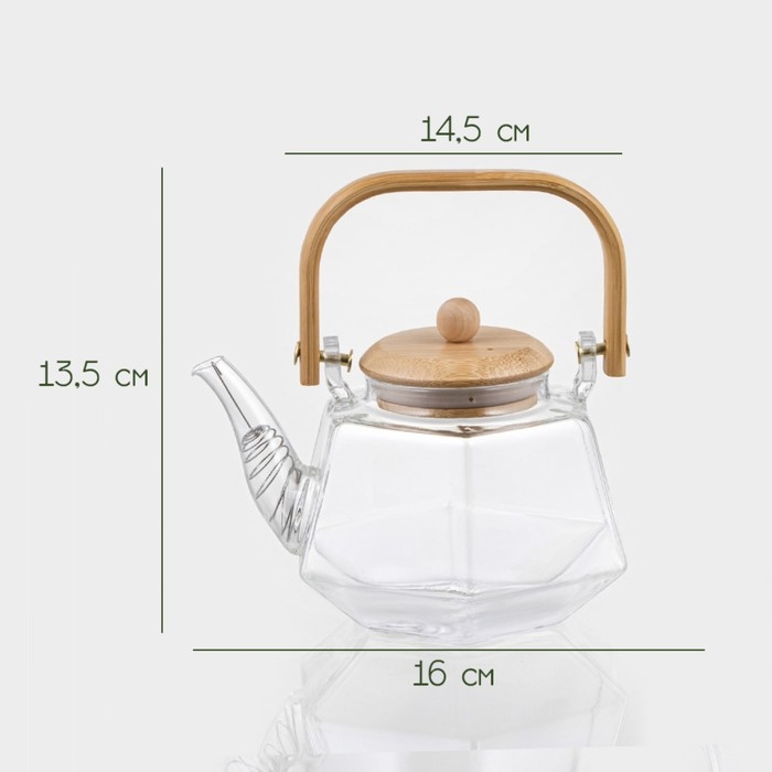Чайник заварочный стеклянный с бамбуковой крышкой и металлическим фильтром BellaTenero «Октогон», 800 мл Чайник заварочный стеклянный с бамбуковой крышкой и металлическим фильтром BellaTenero «Октогон», 800 мл