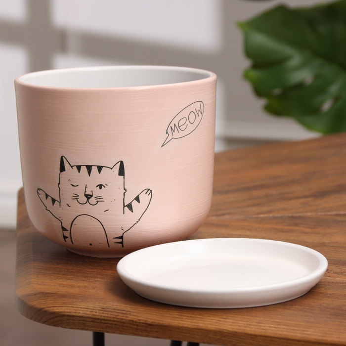 Горшок цветочный Горшок цветочный "Мяун" 1,6 л, розовый