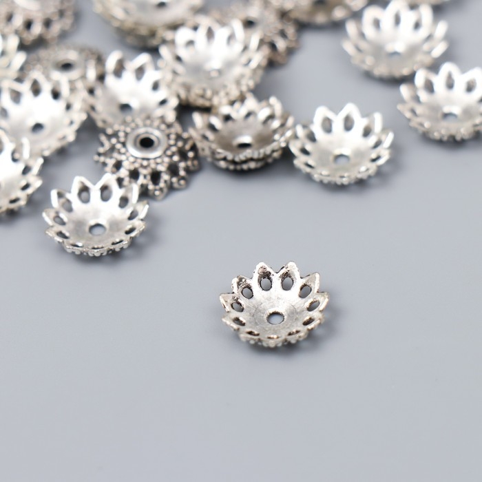 Декор шляпка для бусин металл Декор шляпка для бусин металл "Цветок из шариков" серебро G040B599 набор 30 шт 1,2х1,2 см