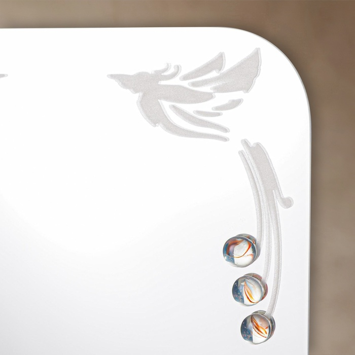 Зеркало «Райские птицы», с пескоструйной графикой и фьюзингом, настенное, с полочкой, 35×45 Зеркало «Райские птицы», с пескоструйной графикой и фьюзингом, настенное, с полочкой, 35×45