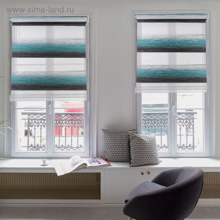 Штора рулонная &laquo;День-ночь. Волна&raquo;, 60&times;180 см (с учётом креплений 3,5 см), цвет бирюзовый