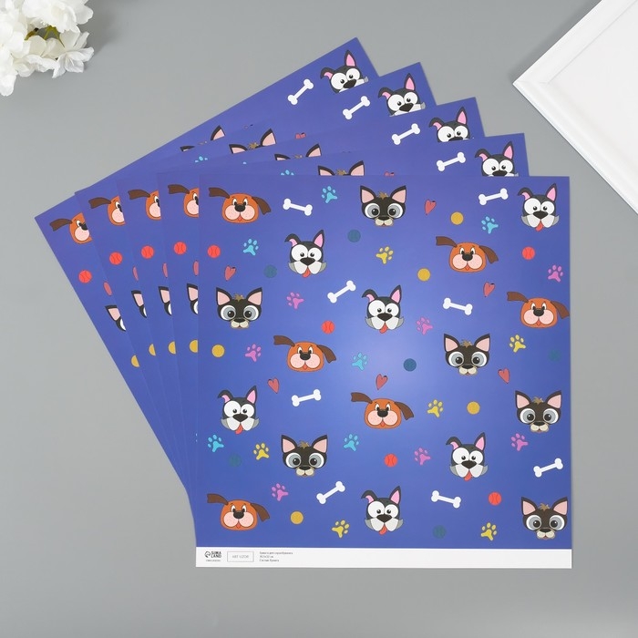 Бумага для скрапбукинга Бумага для скрапбукинга "Пёсики" плотность 180 гр набор 5 шт 30,5х32 см