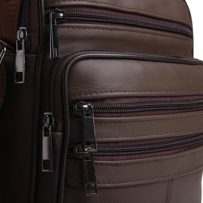 Сумка мужская на молниях, длинный ремень, цвет коричневый