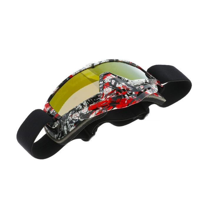 Очки-маска для езды на мототехнике, стекло золотой хром, бело-красно-черные, ОМ-10 Очки-маска для езды на мототехнике, стекло золотой хром, бело-красно-черные, ОМ-10