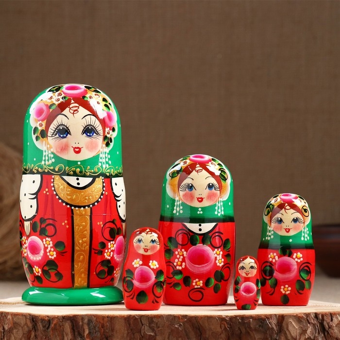 Матрешка  Матрешка "Зеленый платок с сарафаном" 18см, 5 кукольная, ручная роспись